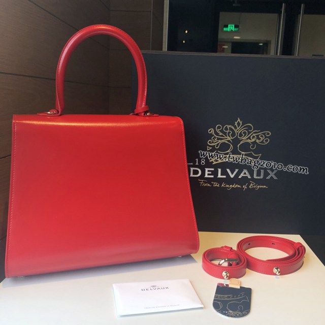 Delvaux新款雙環頂級brilliant box皮國旗紅手提女包 德爾沃專櫃brilliant大號手袋 bxs1093